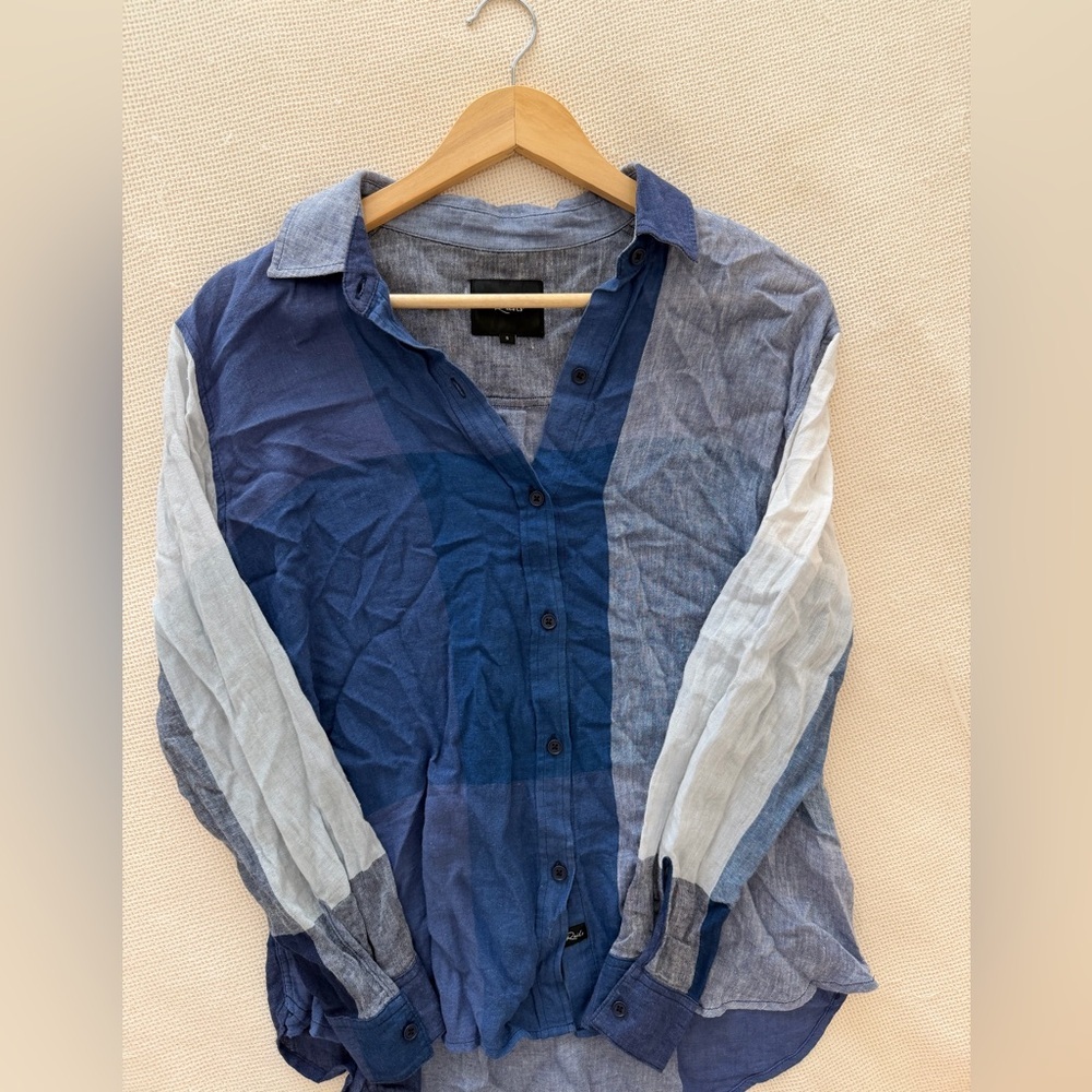 Rails Revolve Patchwork Two-Tone Blue Button-Down… - image 2